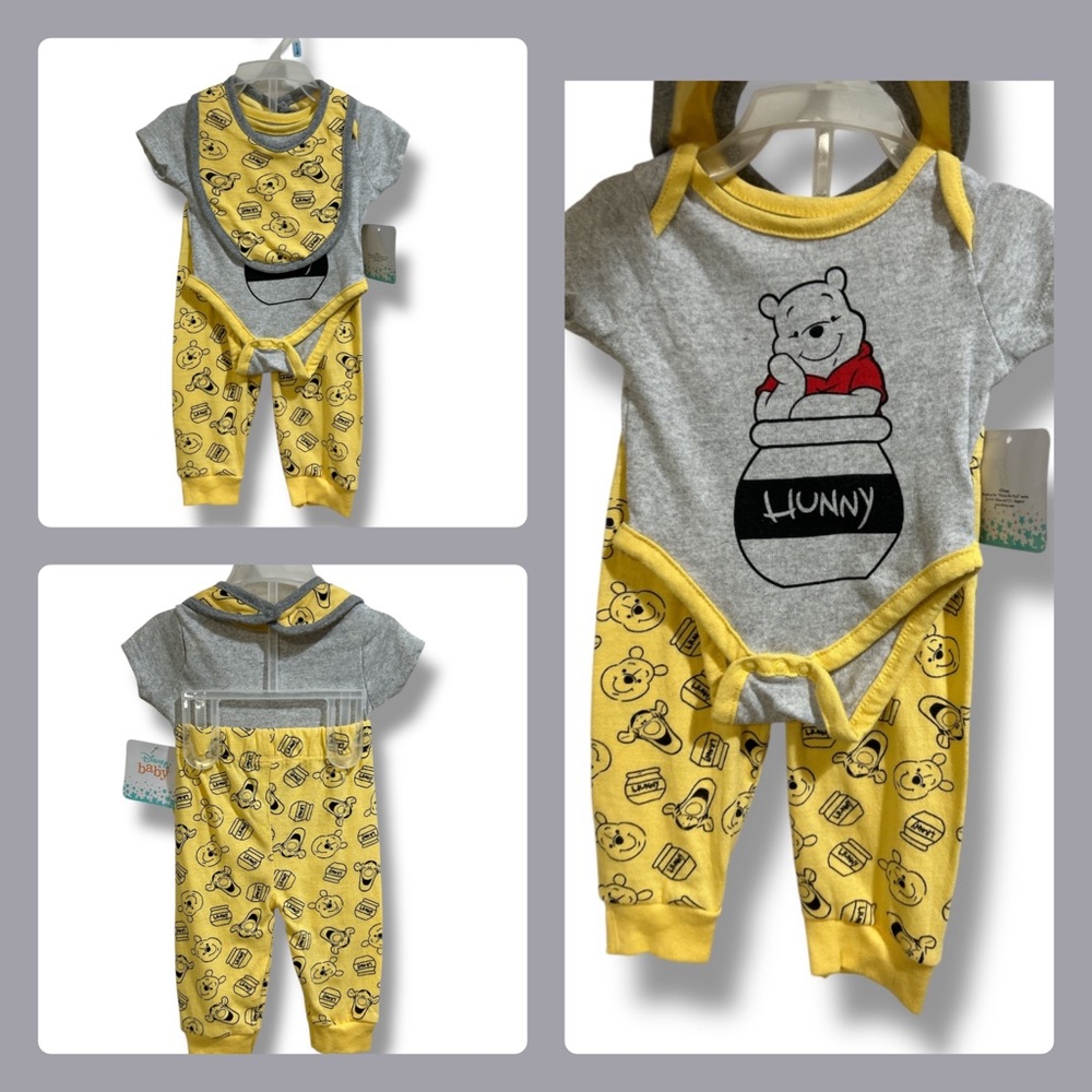 Disney Winnie the Pooh Tigger 3 Piece Baby Outfit Bib Set 0-3M